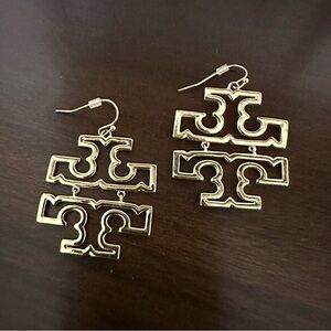 Tory Burch Britten Logo Drop Dangle Earrings – Gold Tone –